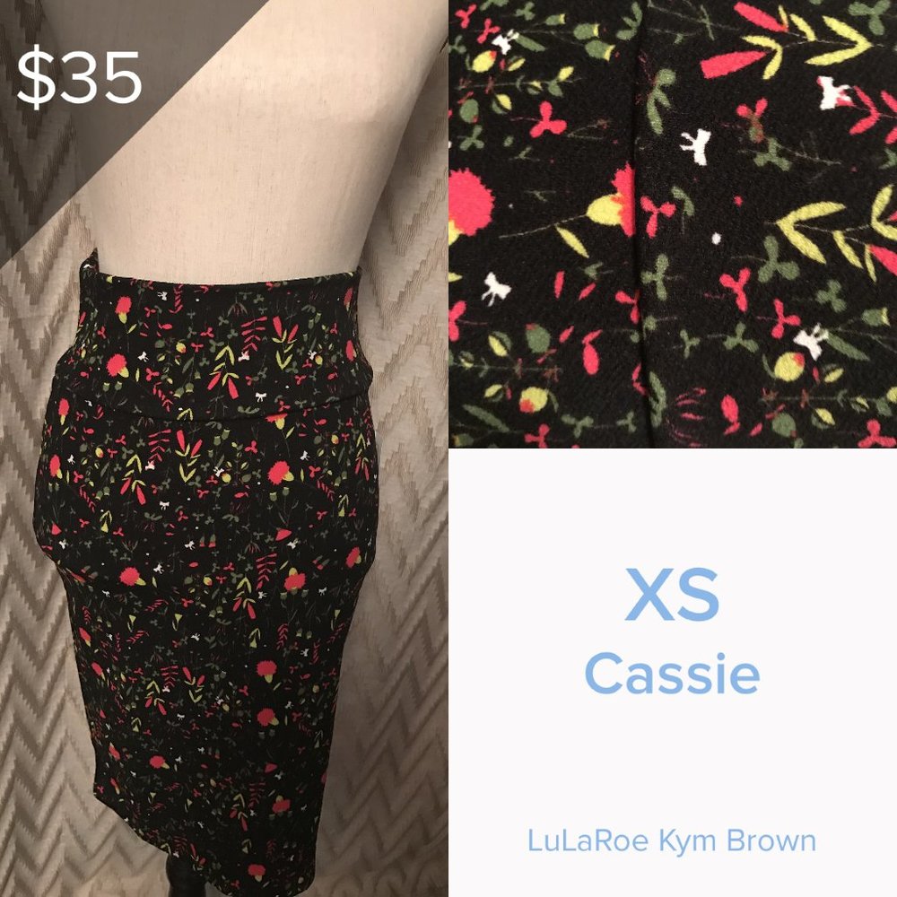 Lularoe Cassie Skirt Black Floral Design
